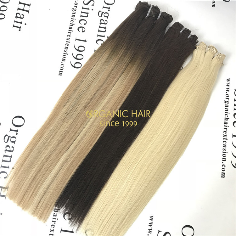 Human hand tied wefts hair extensions ombre color on sale X151